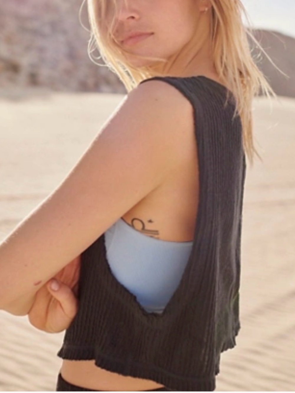 Free People Black Ribbed Cropped Tank Top